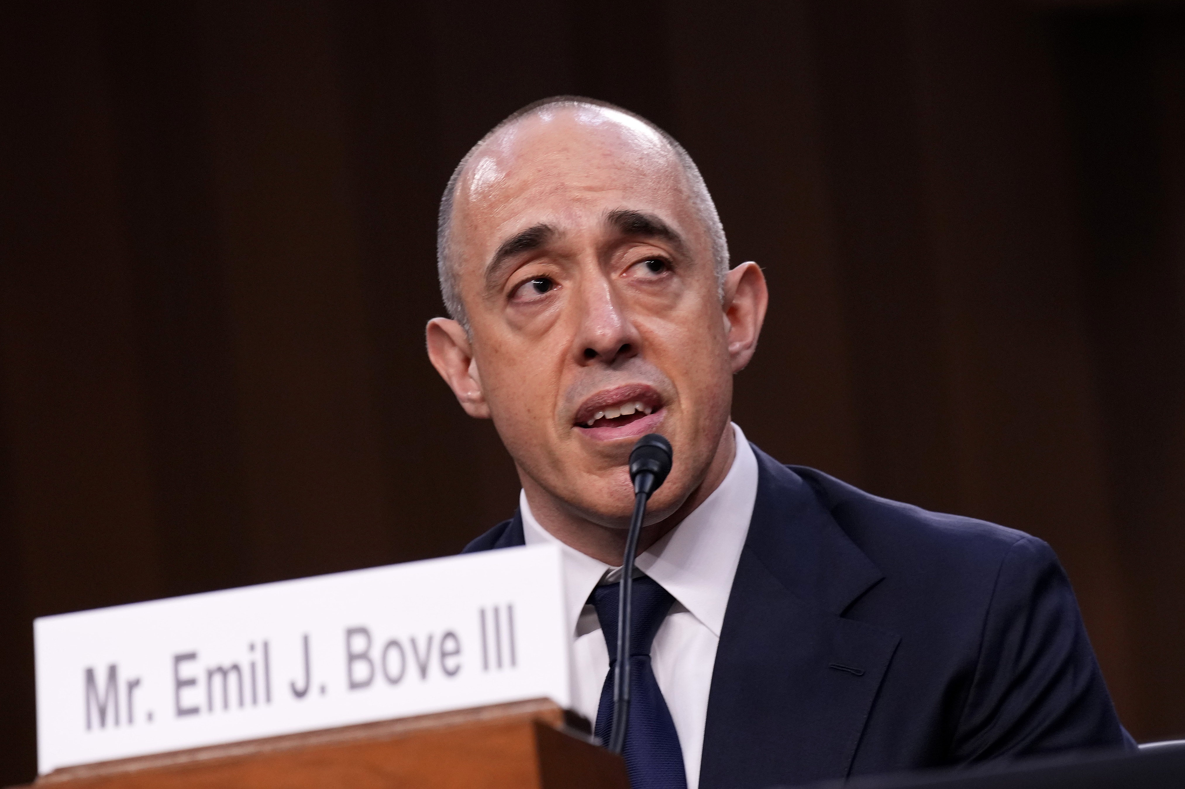 Emil Bove, then a Justice Department official, testifies during his nomination hearing as U.S. Circuit Judge for the Third Circuit in June 2025 in Washington, D.C.